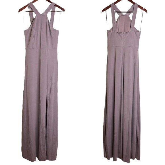 Birdy Grey Gene Dress Dark Mauve Halter Maxi Floor Length Slit Lined Medium - Picture 1 of 12